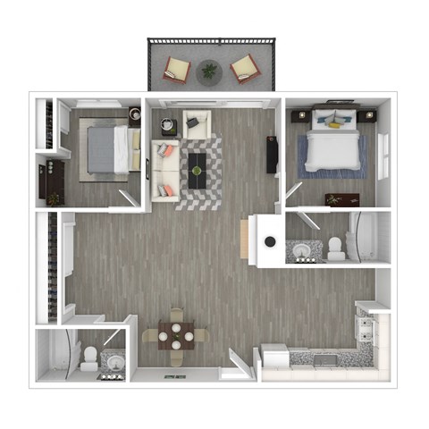 Floor plan for 2 beds, 2 baths, 806 sqft